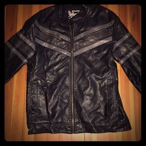 Black biker imitation leather jacket